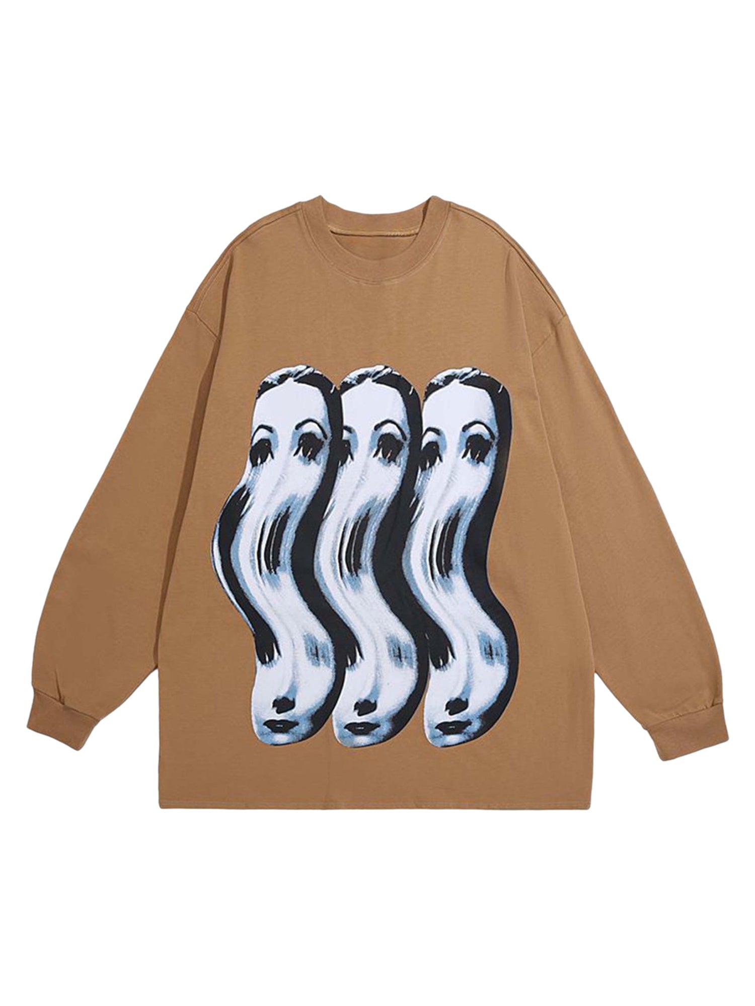 BLACK LONG SLEEVE SHIRT WITH DISTORTED FACES - LONG SLEEVE PULLOVER