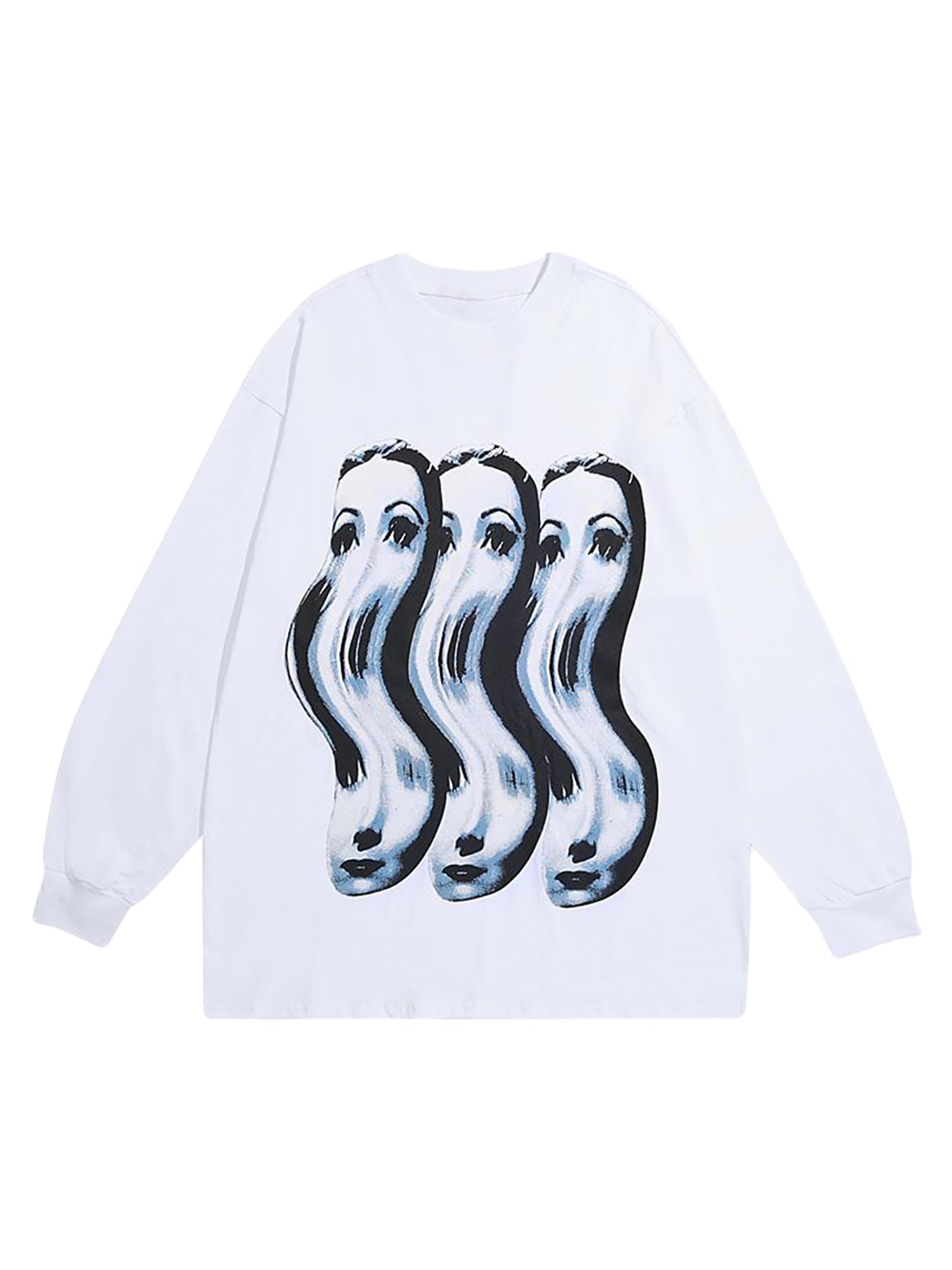 BLACK LONG SLEEVE SHIRT WITH DISTORTED FACES - LONG SLEEVE PULLOVER