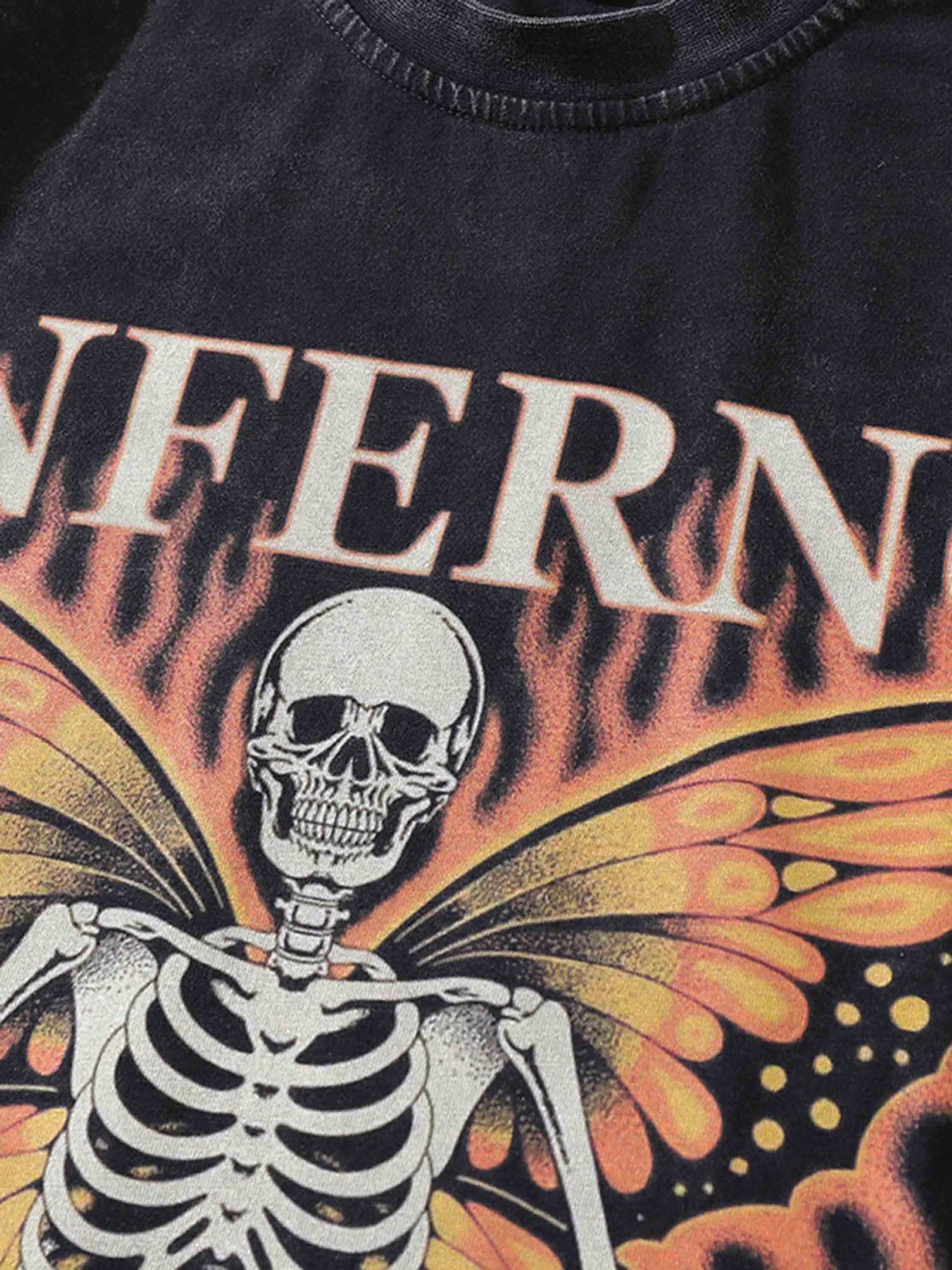 BLACK LONG-SLEEVED SHIRT WITH SKELETON AND BUTTERFLY GRAPHIC - VINTAGE SKULL CREW