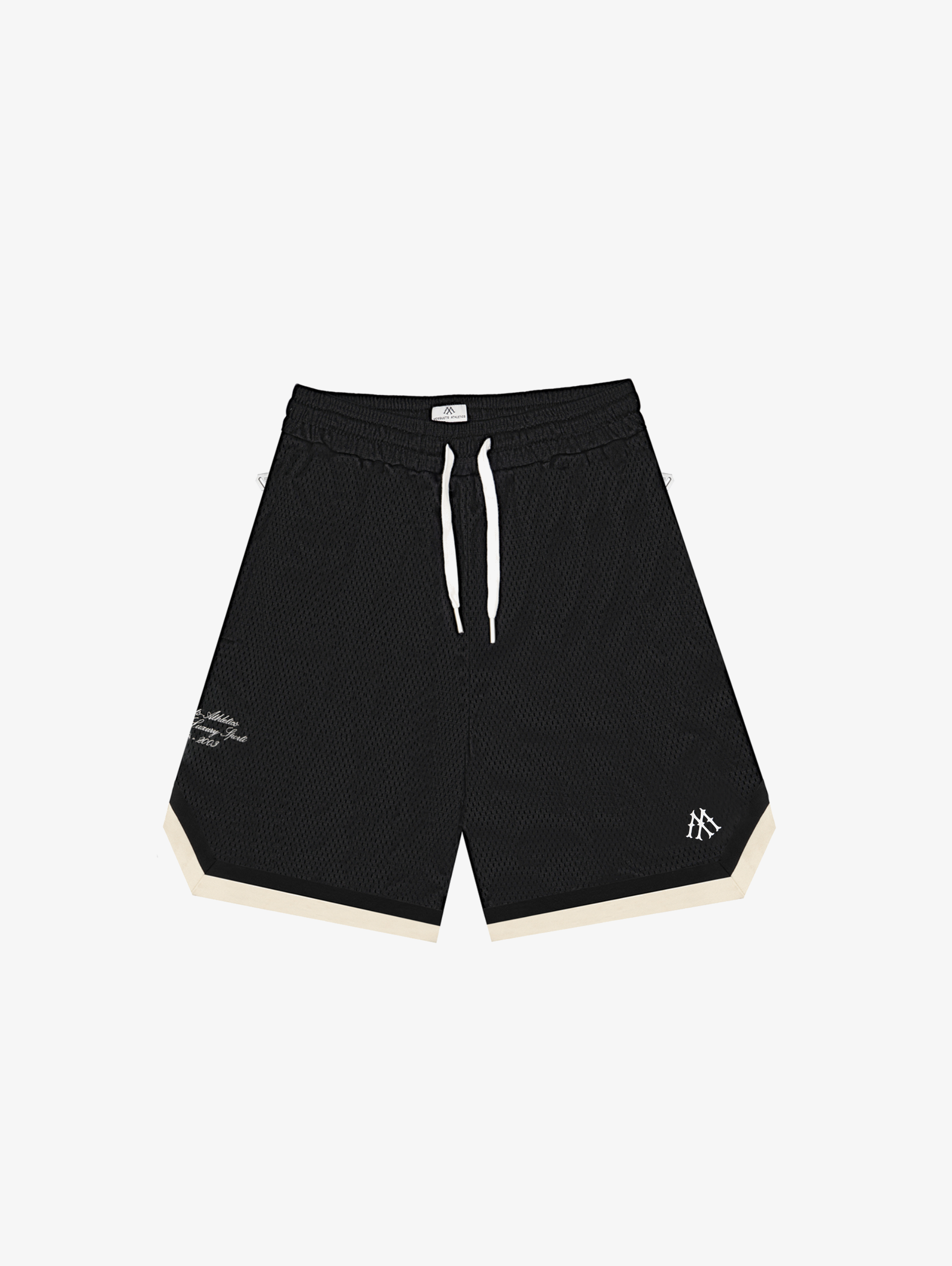 BLACK MESH ATHLETIC SHORTS WITH WHITE TRIM FIT
