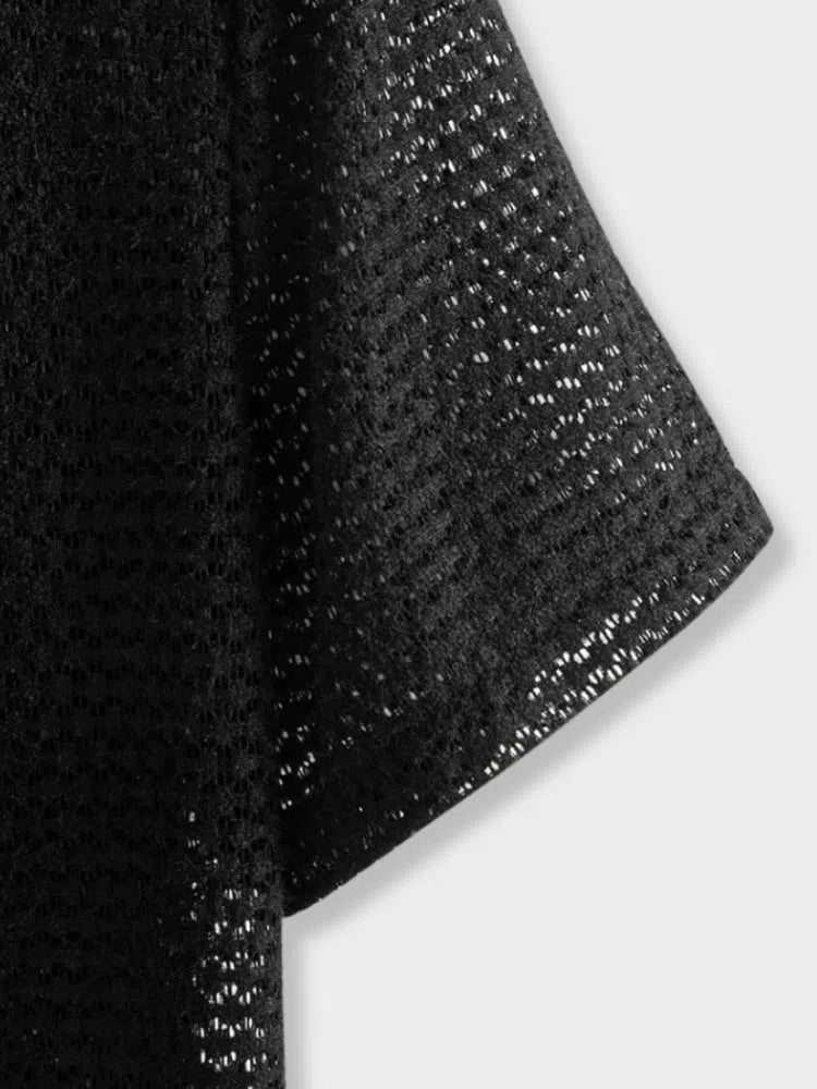 BLACK MESH SHORT-SLEEVED SHIRT CHEMISE STREETWEAR CASUAL