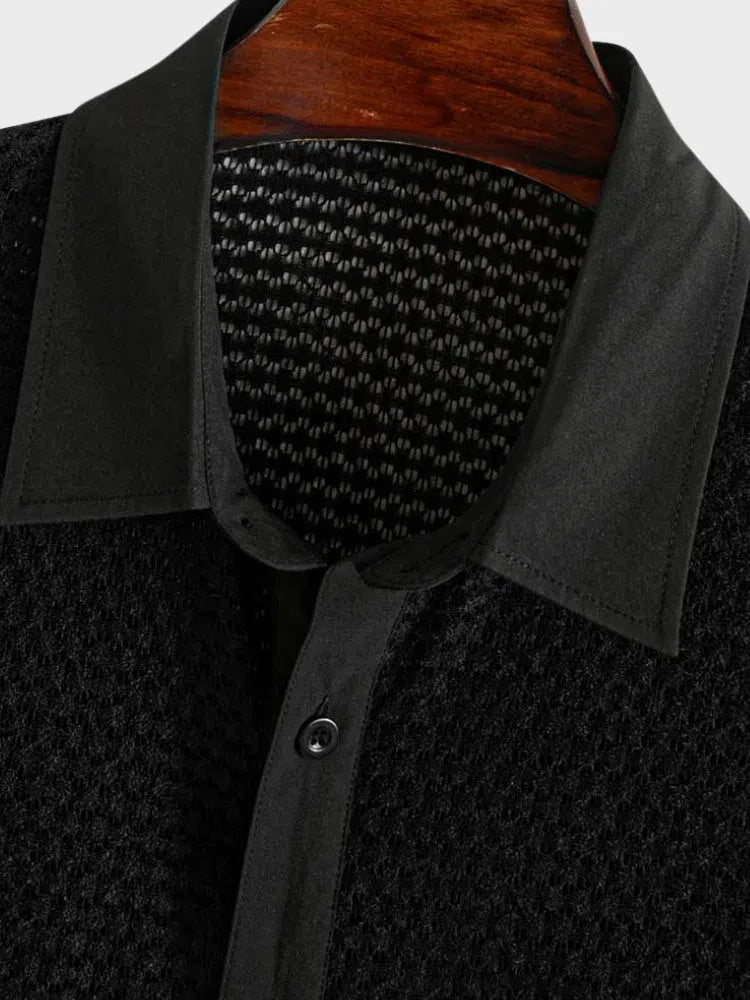 BLACK MESH SHORT-SLEEVED SHIRT CHEMISE STREETWEAR CASUAL