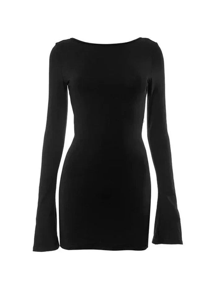 BLACK MINI DRESS WITH WHITE BOW SLIM FIT Y2K STYLE