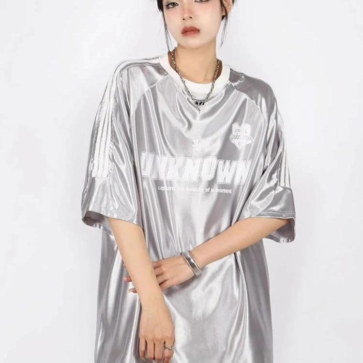 BLACK OVERSIZED TEE WITH STRIPES AND LETTERING - UNISEX OVERSIZED TEE