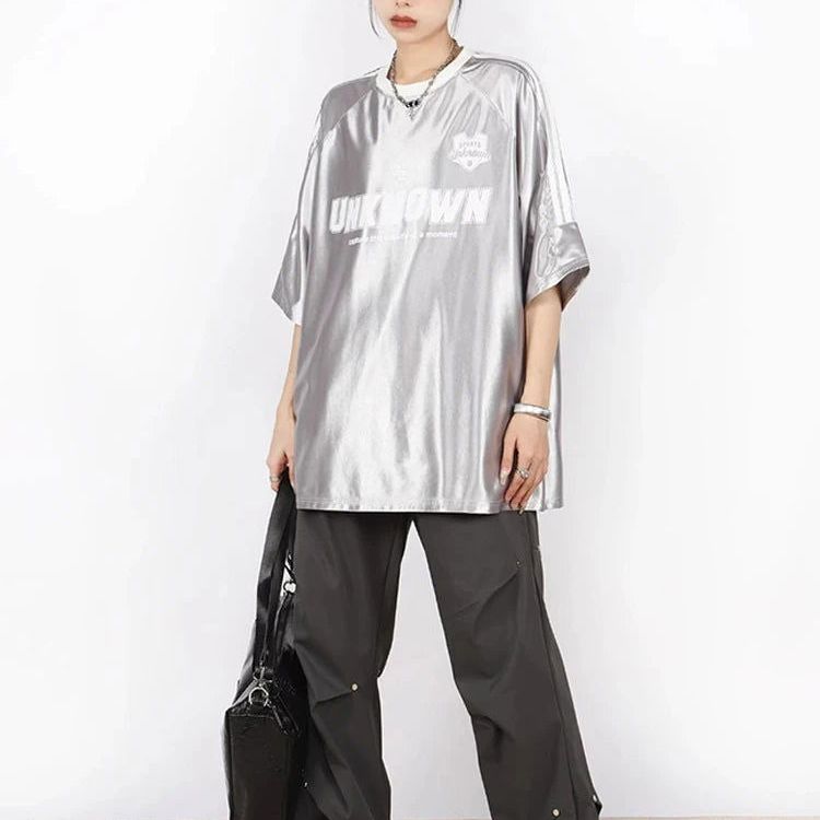 BLACK OVERSIZED TEE WITH STRIPES AND LETTERING - UNISEX OVERSIZED TEE