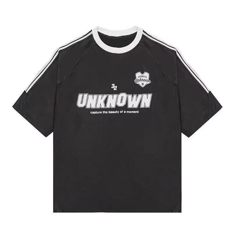 BLACK OVERSIZED TEE WITH STRIPES AND LETTERING - UNISEX OVERSIZED TEE