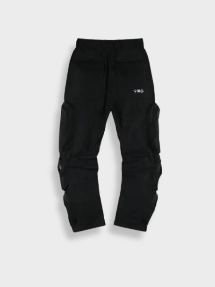 BLACK PADDED CARGO PANTS POCKET CARGO DESIGN