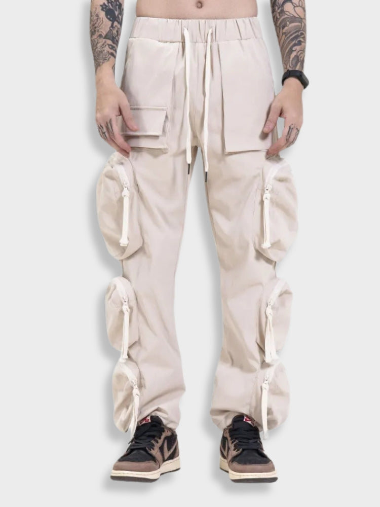 BLACK PADDED CARGO PANTS POCKET CARGO DESIGN