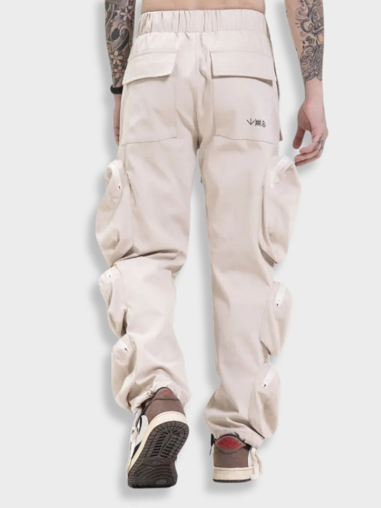 BLACK PADDED CARGO PANTS POCKET CARGO DESIGN