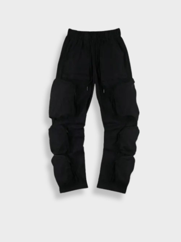 BLACK PADDED CARGO PANTS POCKET CARGO DESIGN