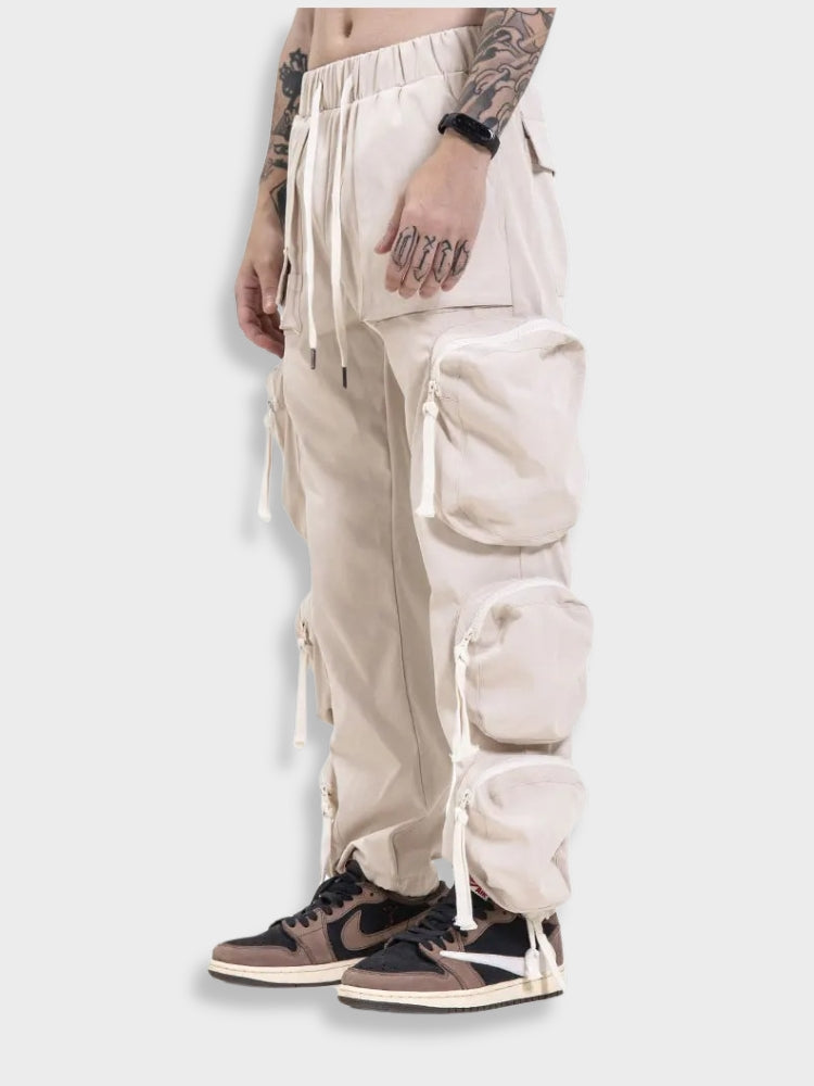 BLACK PADDED CARGO PANTS POCKET CARGO DESIGN