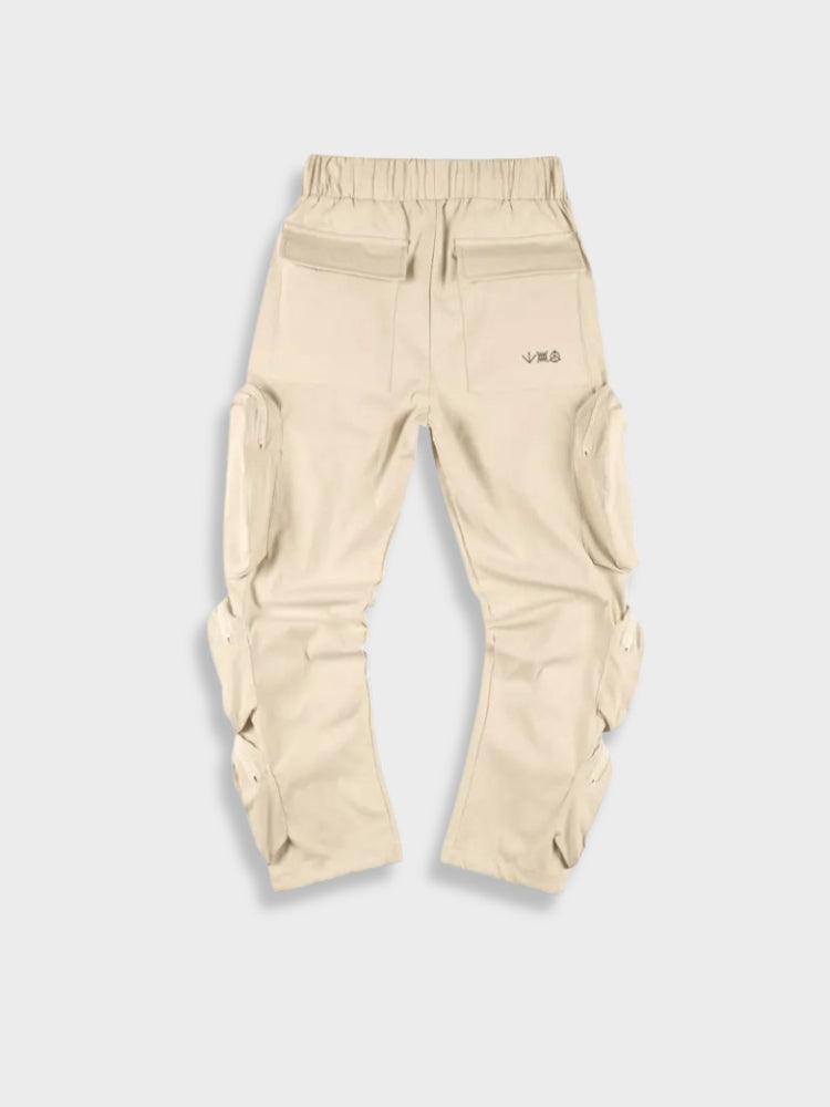 BLACK PADDED CARGO PANTS POCKET CARGO DESIGN