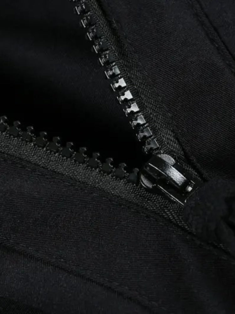 BLACK PADDED CARGO PANTS POCKET CARGO DESIGN