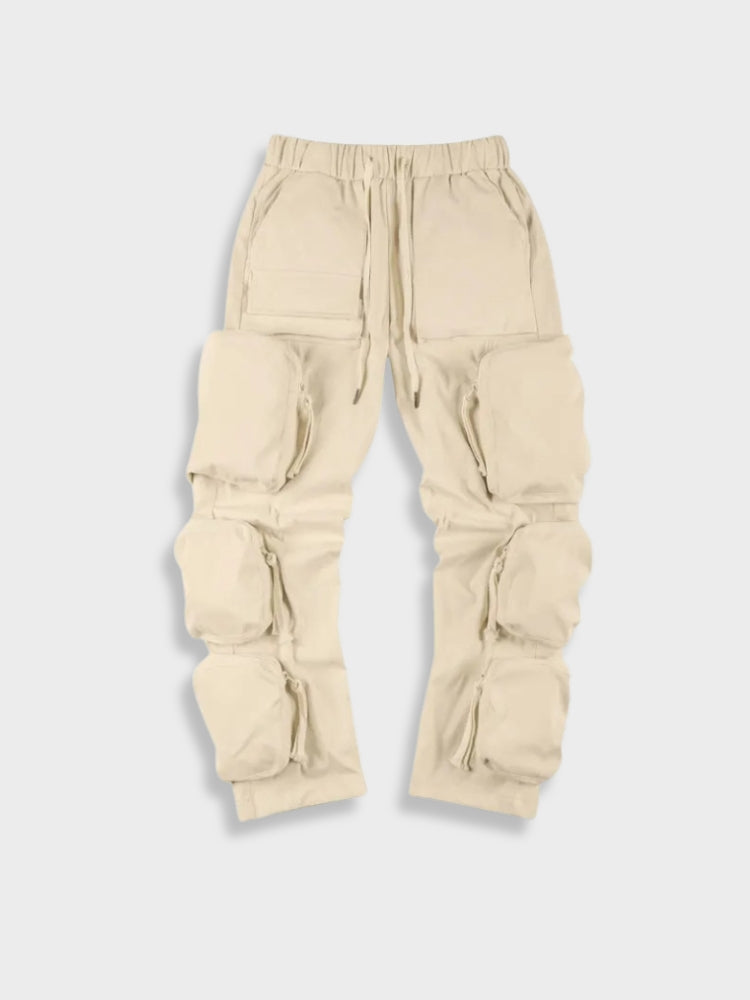 BLACK PADDED CARGO PANTS POCKET CARGO DESIGN