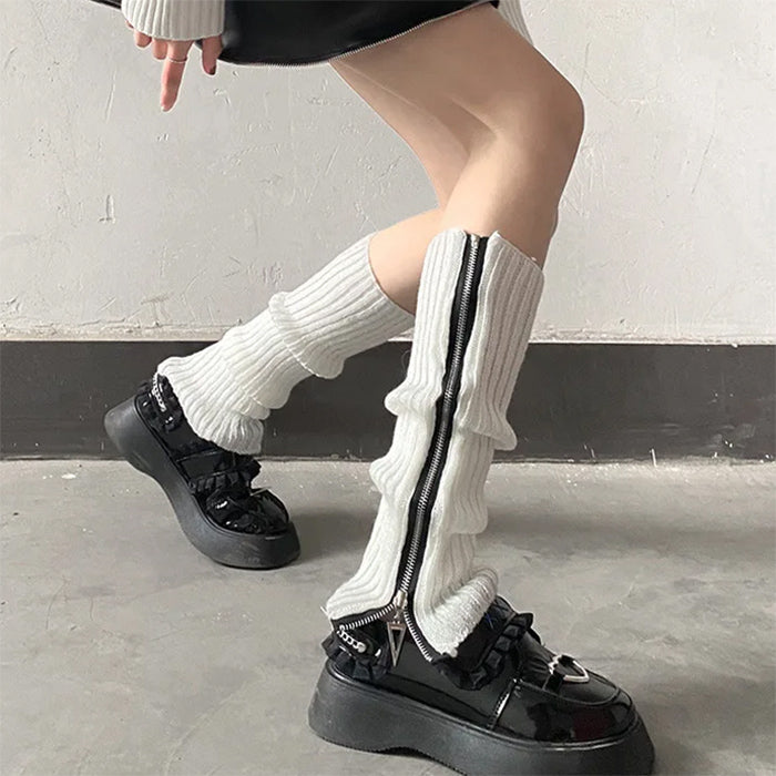 BLACK PATENT LEATHER SHOES WITH RIBBED LEG WARMERS SET