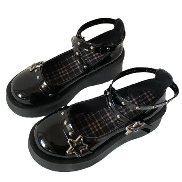 BLACK PATENT PLATFORM MARY JANE SHOES FOR WOMEN