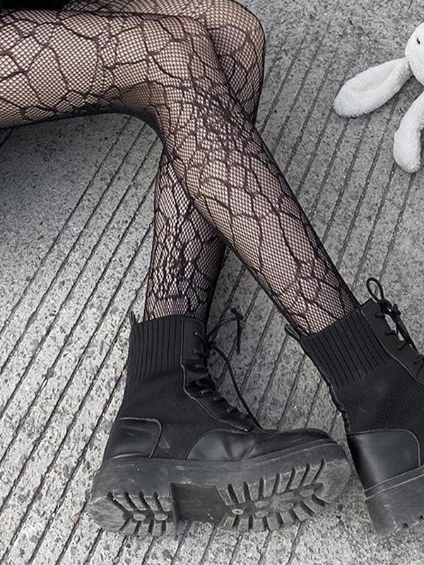 BLACK PATTERNED FISHNET TIGHTS WITH SPIDER WEB PATTERN