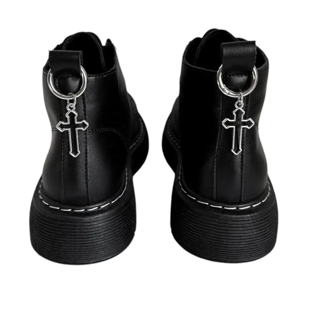 BLACK PLATFORM BOOTS WITH CROSS SHOE CHARMS ZINC ALLOY