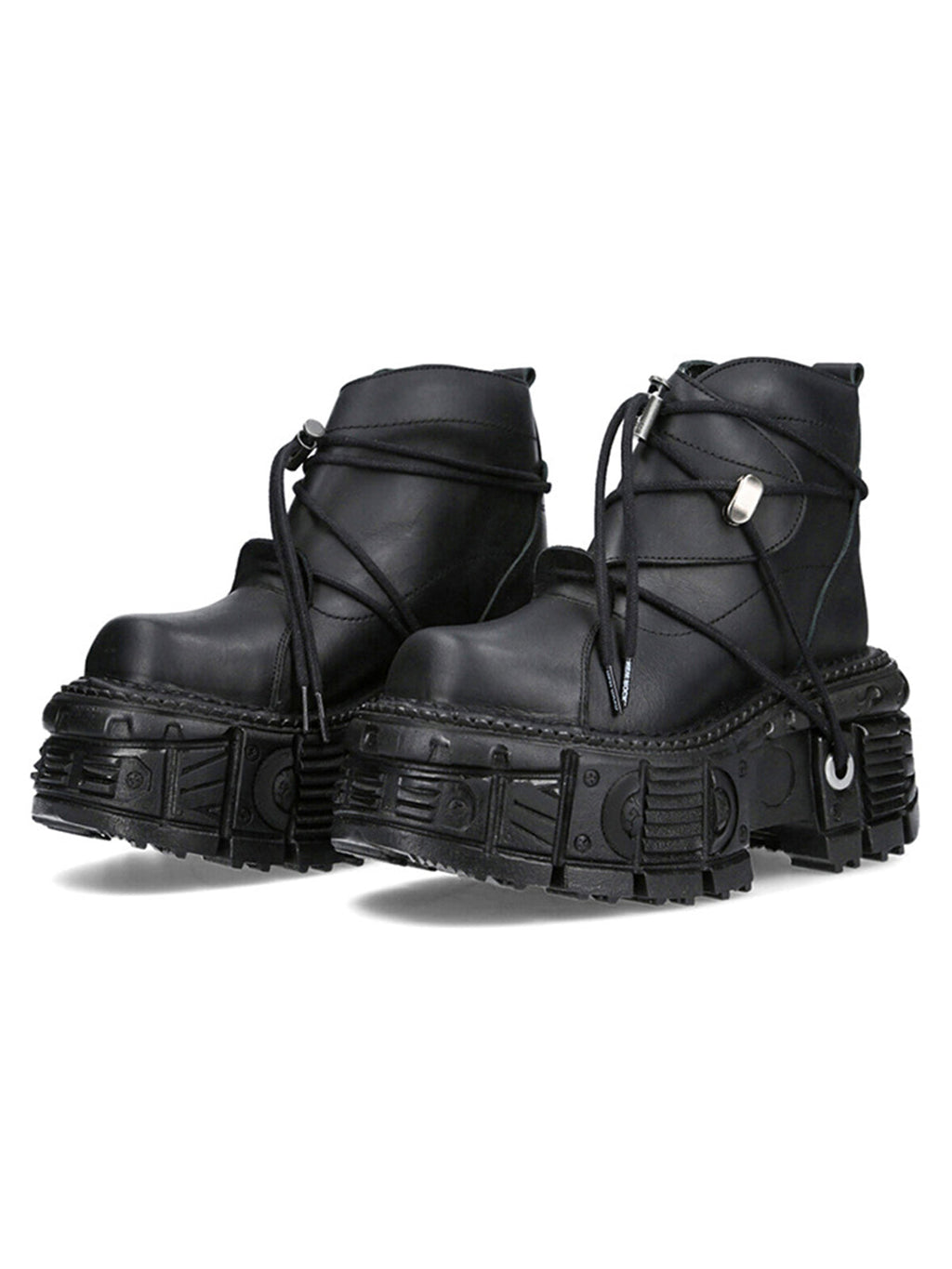 BLACK PLATFORM BOOTS WITH ROUND TOE RUBBER OUTSOLE