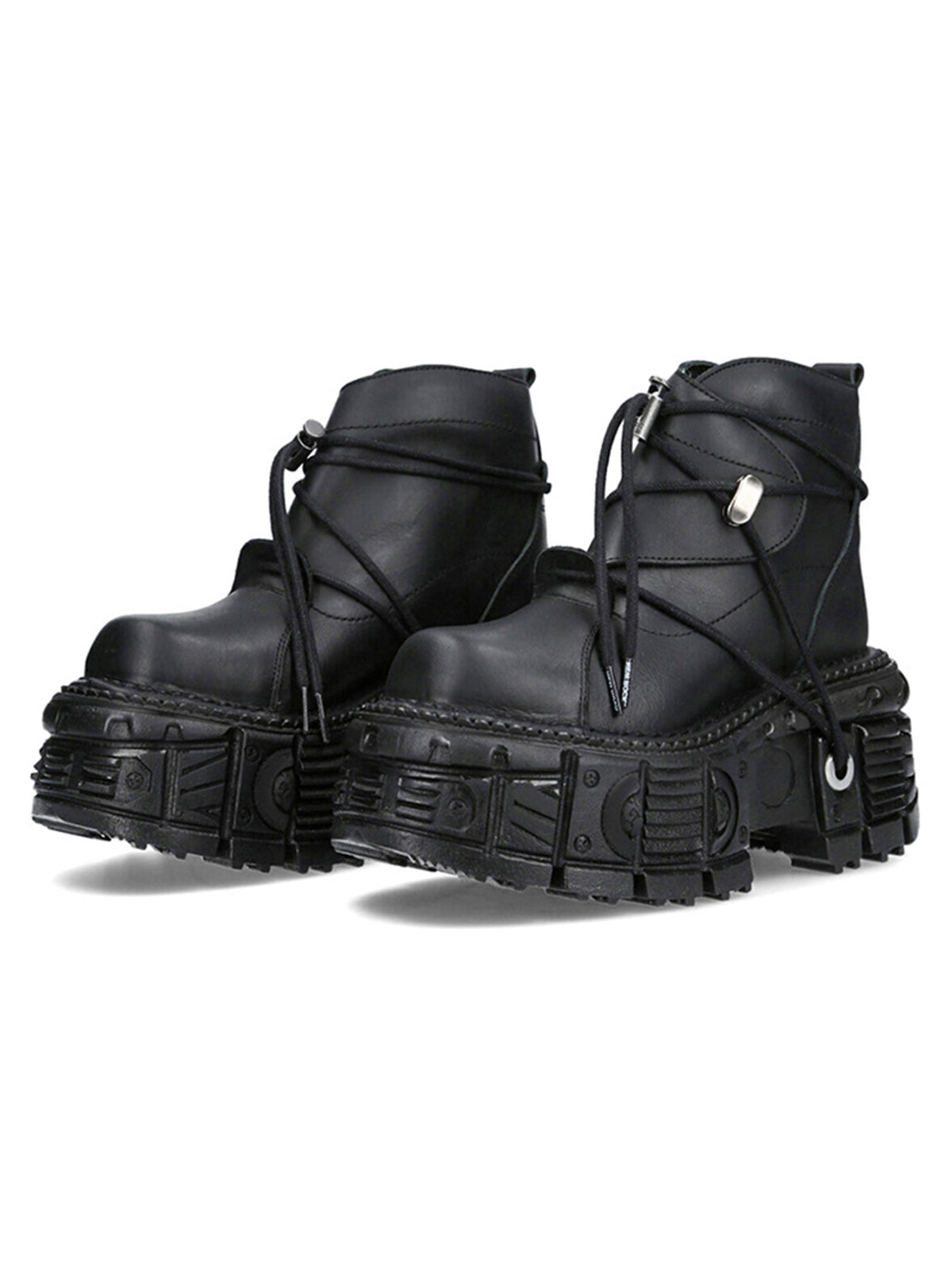 BLACK PLATFORM BOOTS WITH ROUND TOE RUBBER OUTSOLE