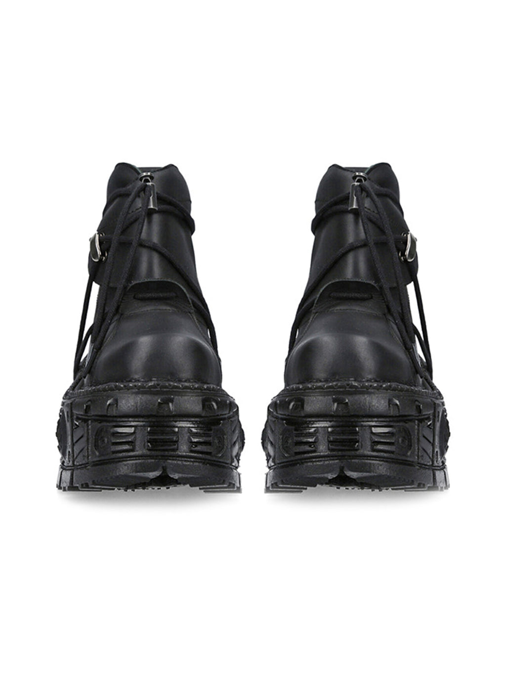 BLACK PLATFORM BOOTS WITH ROUND TOE RUBBER OUTSOLE
