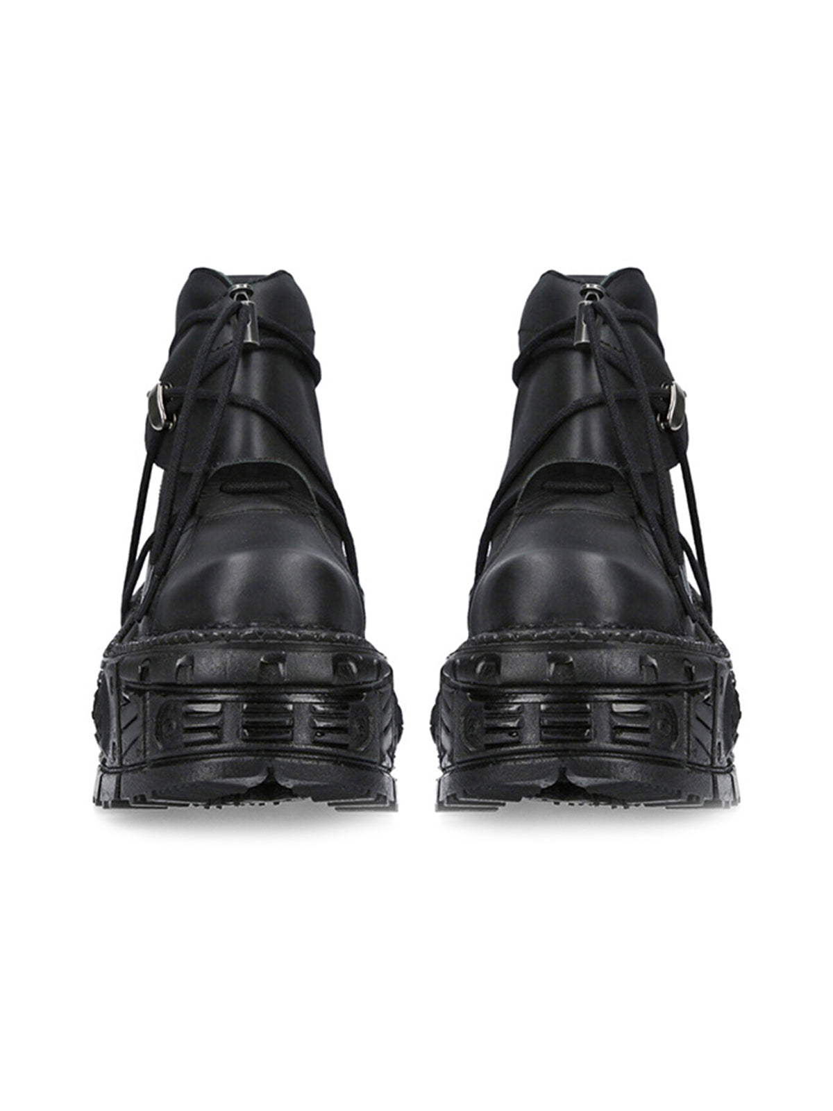 BLACK PLATFORM BOOTS WITH ROUND TOE RUBBER OUTSOLE