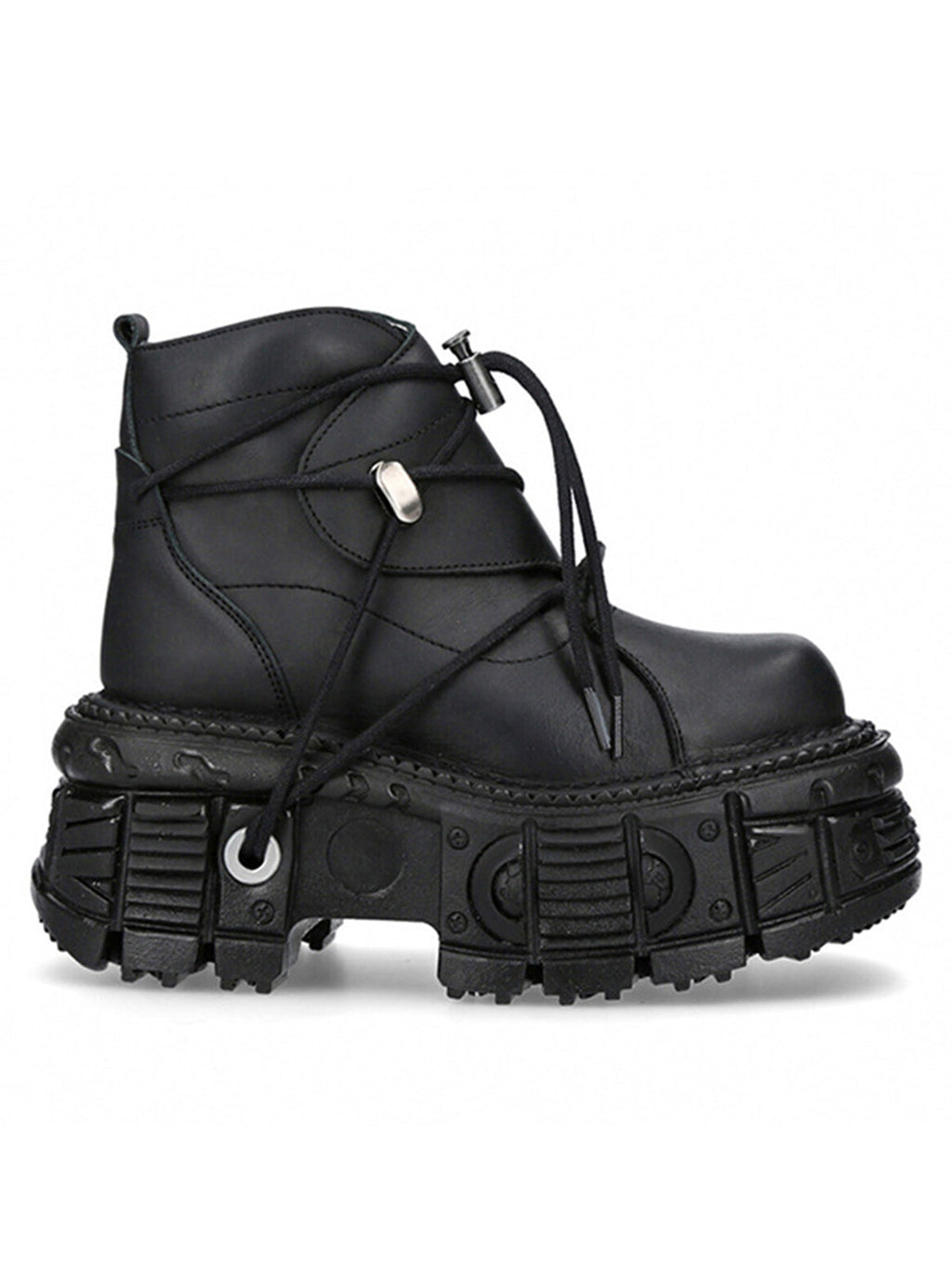 BLACK PLATFORM BOOTS WITH ROUND TOE RUBBER OUTSOLE
