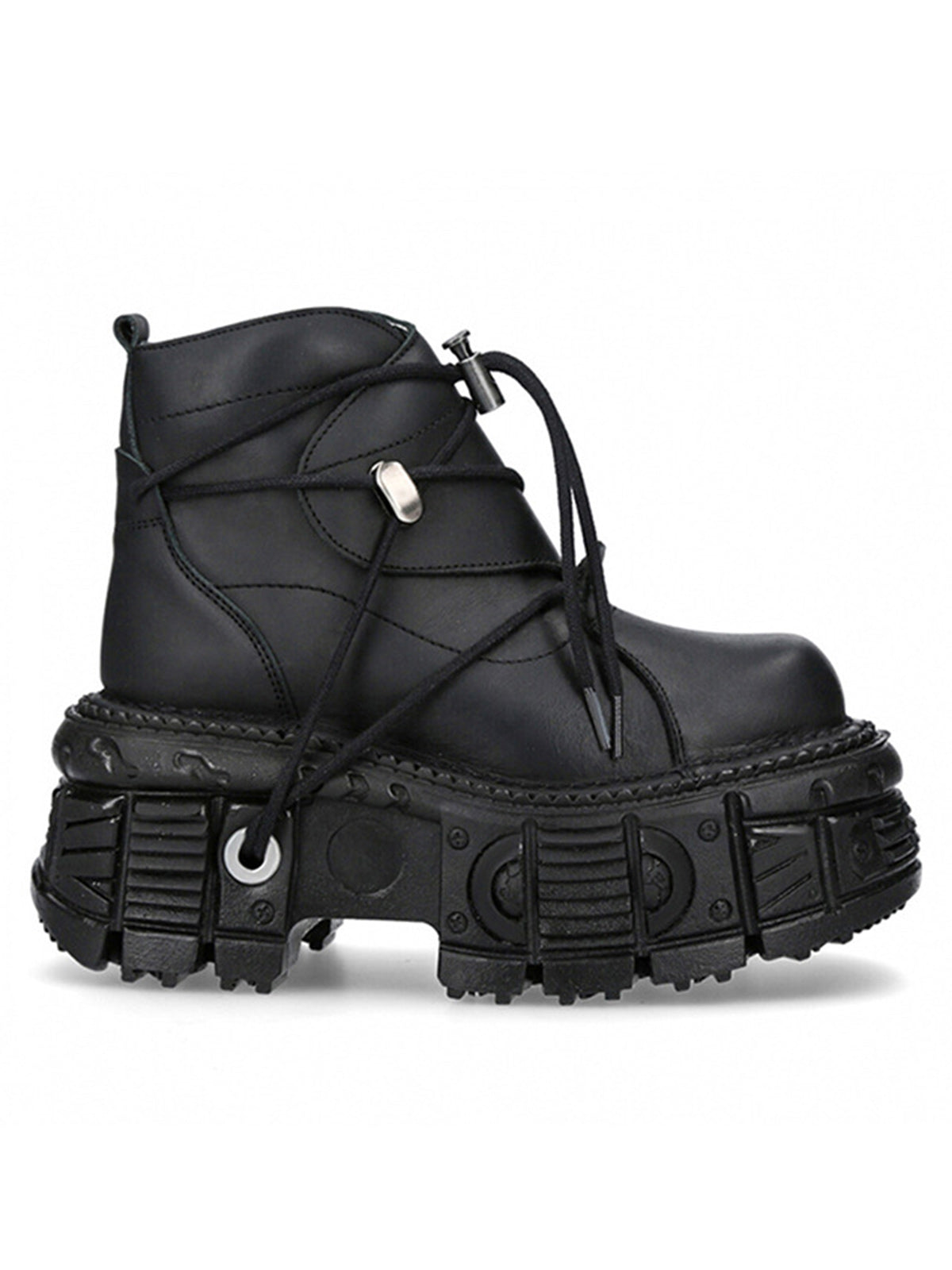 BLACK PLATFORM BOOTS WITH ROUND TOE RUBBER OUTSOLE