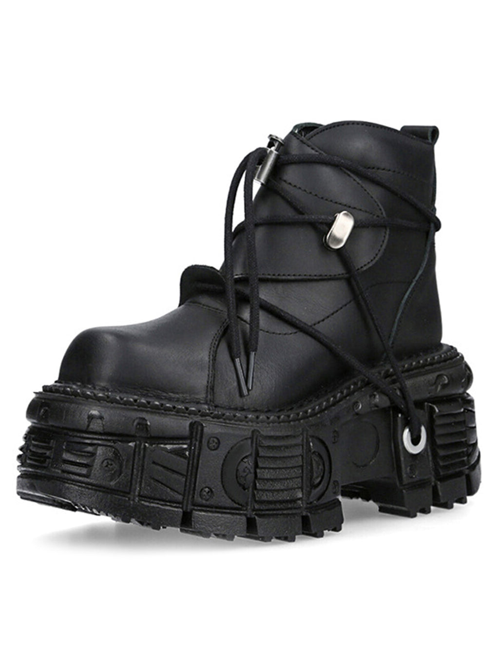 BLACK PLATFORM BOOTS WITH ROUND TOE RUBBER OUTSOLE