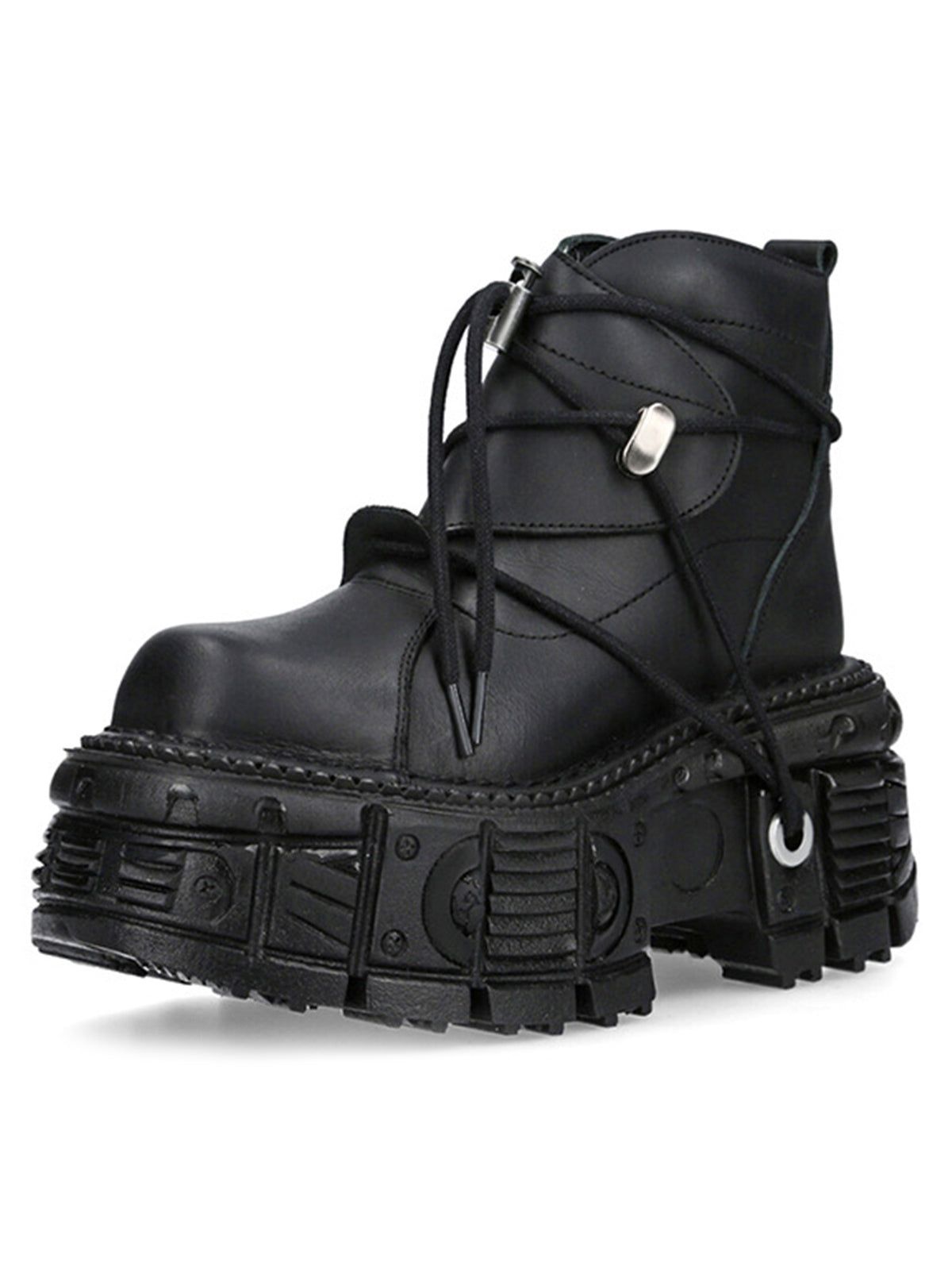 BLACK PLATFORM BOOTS WITH ROUND TOE RUBBER OUTSOLE