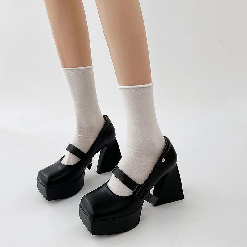 BLACK PLATFORM MARY JANE SHOE WITH VEGAN LEATHER