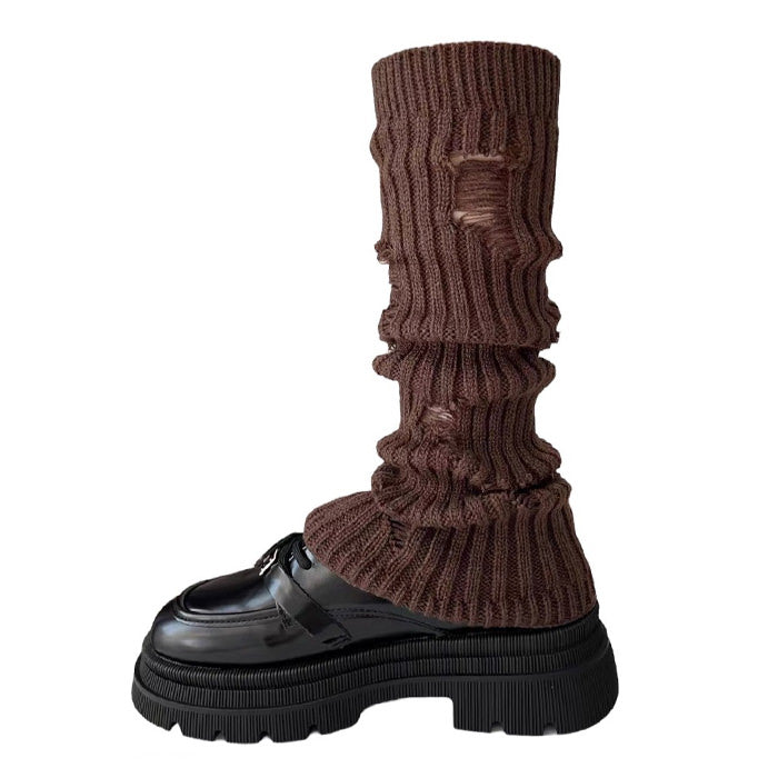 BLACK PLATFORM SHOE WITH GRAY KNIT LEG WARMER FOR FASHION STATEMENT