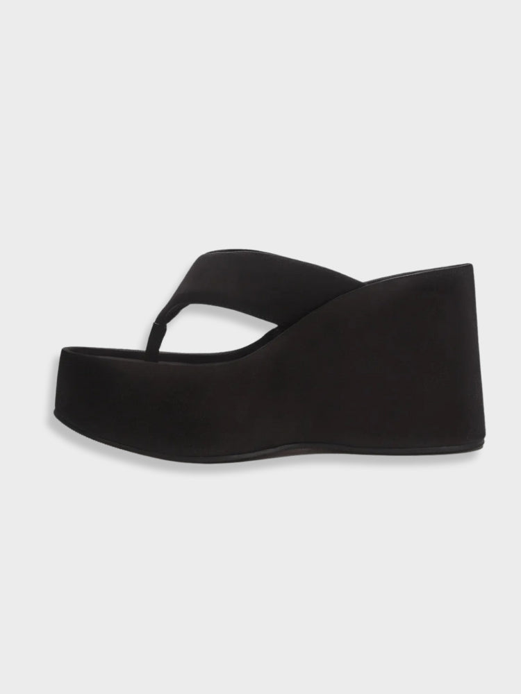 BLACK PLATFORM WEDGE FLIP-FLOP WITH CAOUTCHOUC AVEC TALON