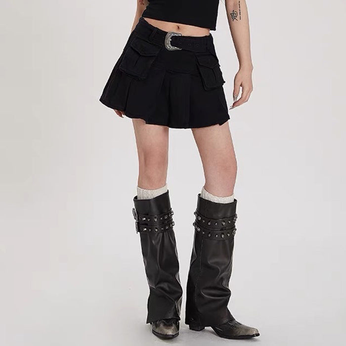 BLACK PLEATED MINI SKIRT COASTAL COWGIRL CARGO