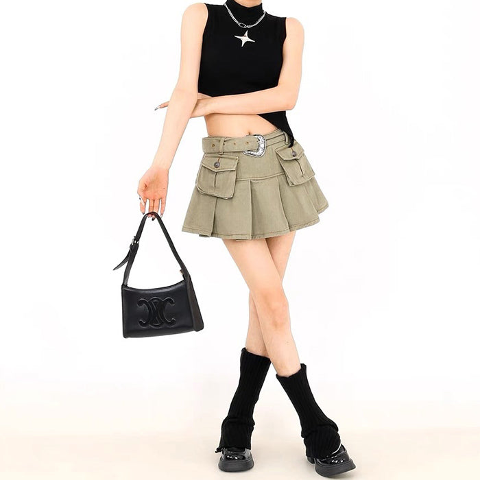 BLACK PLEATED MINI SKIRT COASTAL COWGIRL CARGO