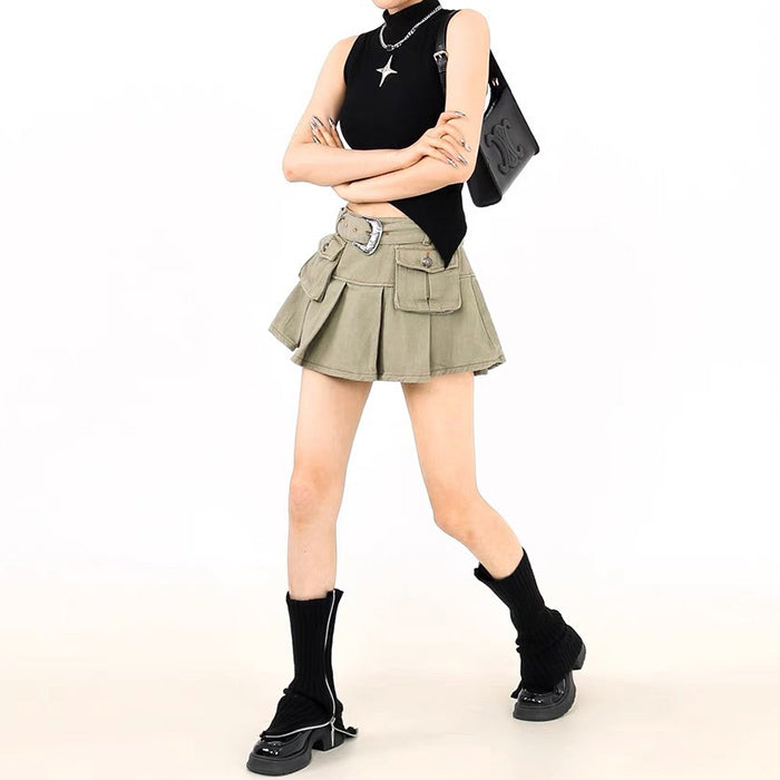 BLACK PLEATED MINI SKIRT COASTAL COWGIRL CARGO