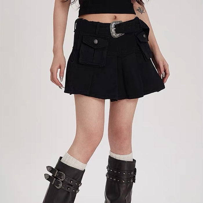 BLACK PLEATED MINI SKIRT COASTAL COWGIRL CARGO