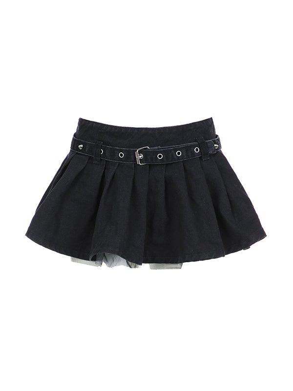 BLACK PLEATED MINI SKIRT SLIM FIT