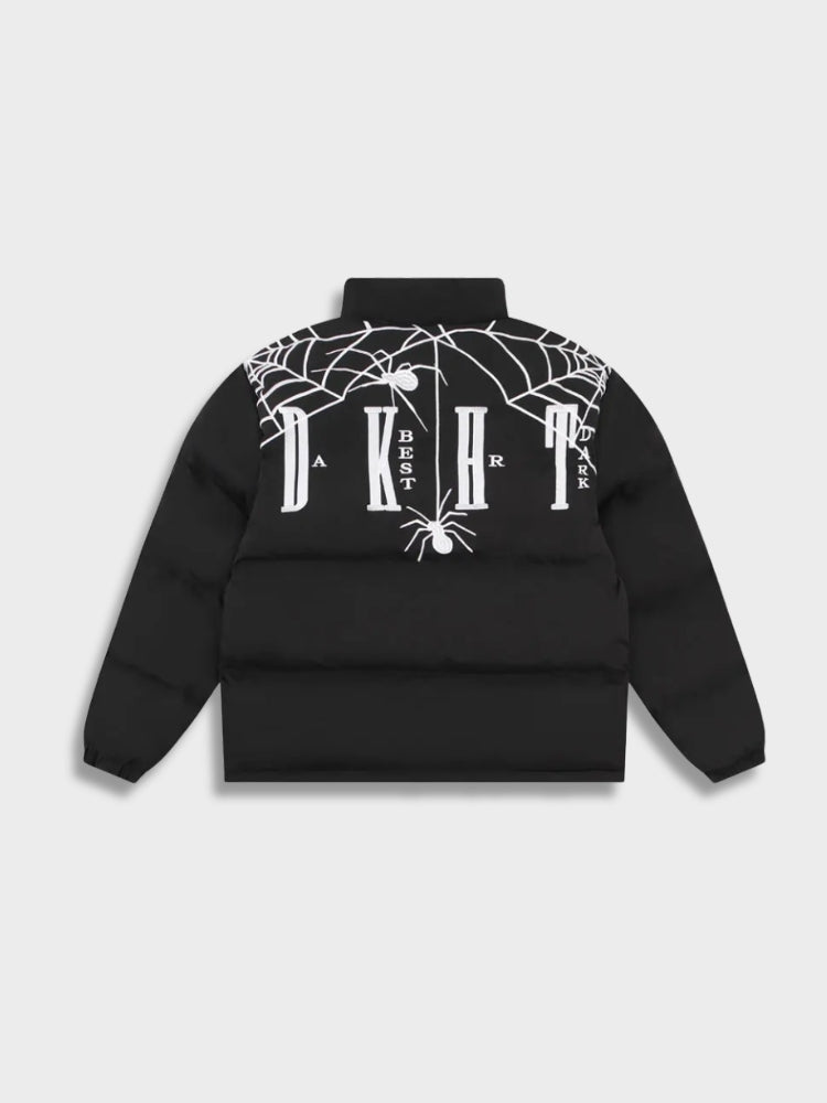 BLACK PUFFER JACKET SPIDERWEB DESIGN PERFECT FIT COTON CONFORTABLE