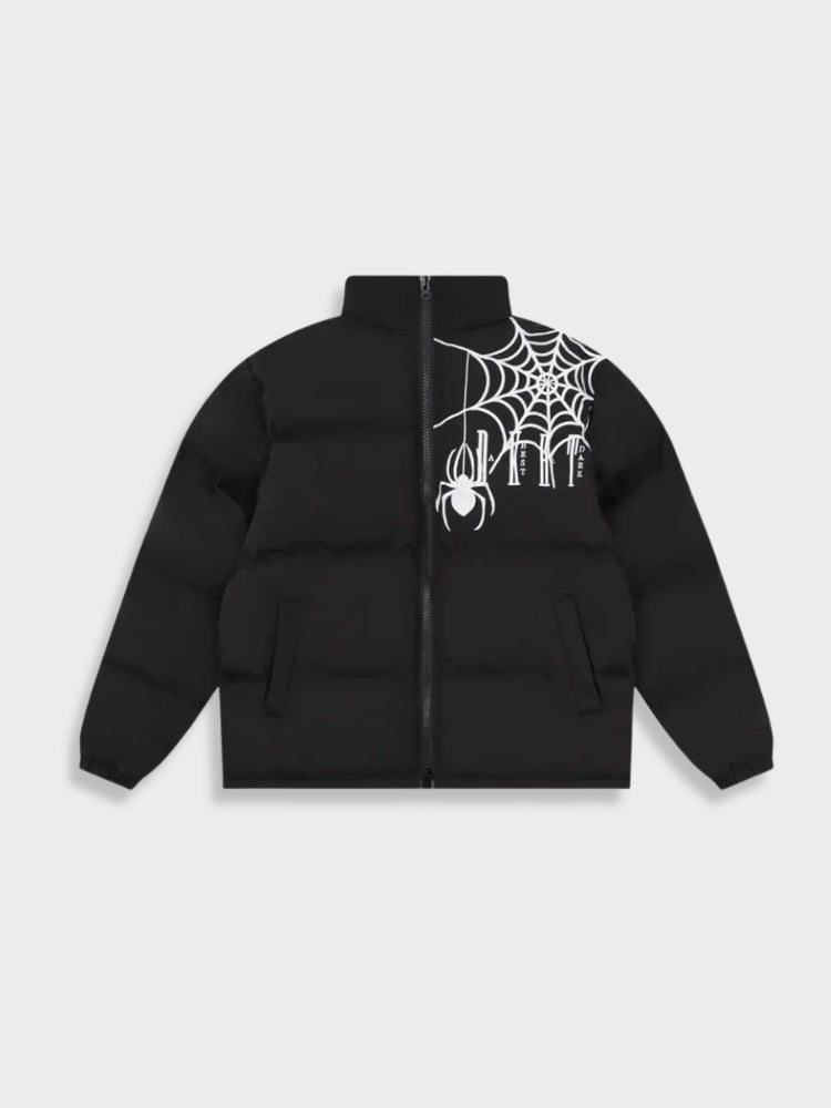 BLACK PUFFER JACKET SPIDERWEB DESIGN PERFECT FIT COTON CONFORTABLE