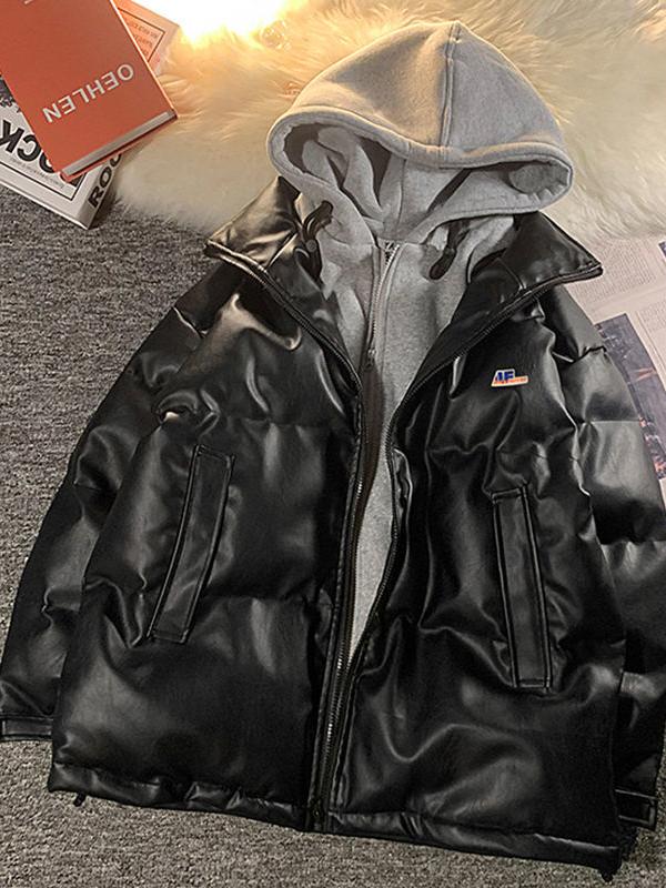 BLACK PUFFER JACKET WITH GRAY HOOD - QUILTED HOODED JACKET FOR VERSATILE STYLE