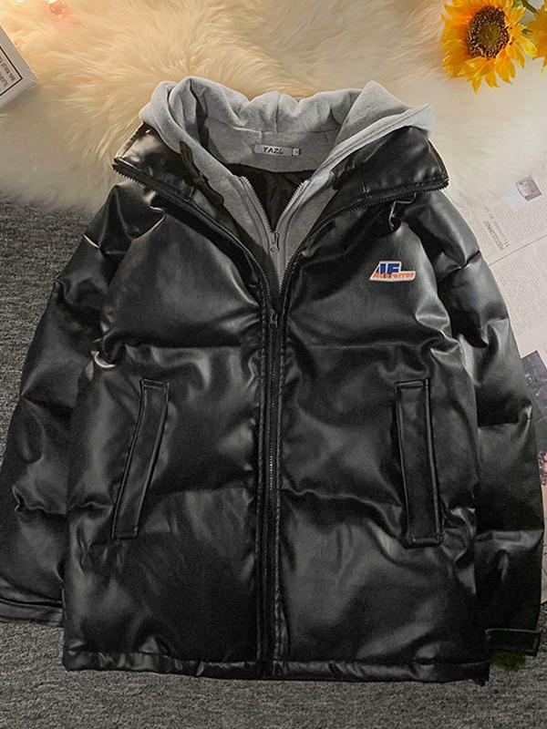 BLACK PUFFER JACKET WITH GRAY HOOD - QUILTED HOODED JACKET FOR VERSATILE STYLE