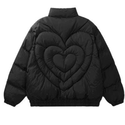 BLACK PUFFER JACKET WITH HEART DESIGN - JACKET BIG HEART
