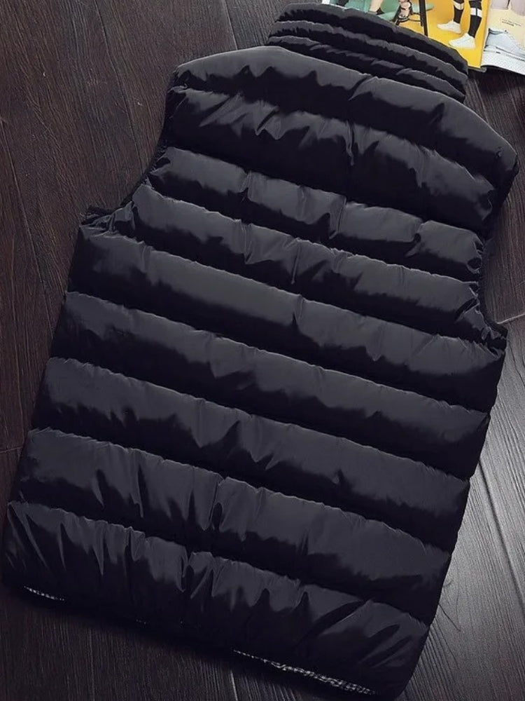 BLACK PUFFER VEST WITH CHECKERED LINING FOR PERFECT FIT AND SIZE CHART