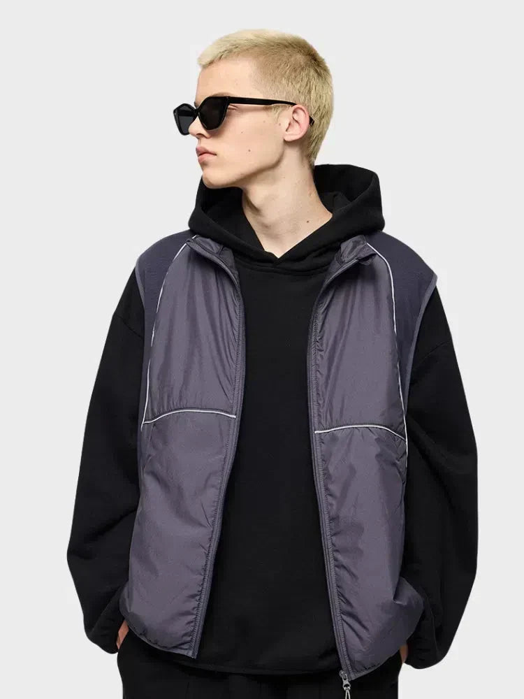 BLACK PUFFER VEST WITH WHITE TRIM QUICK-DRY COTTON BODYWARMER