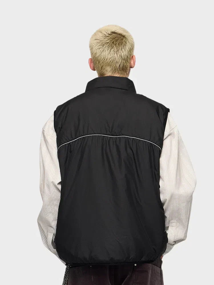 BLACK PUFFER VEST WITH WHITE TRIM QUICK-DRY COTTON BODYWARMER