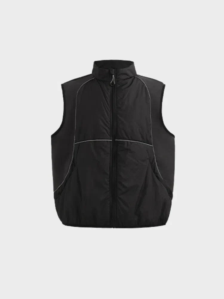 BLACK PUFFER VEST WITH WHITE TRIM QUICK-DRY COTTON BODYWARMER