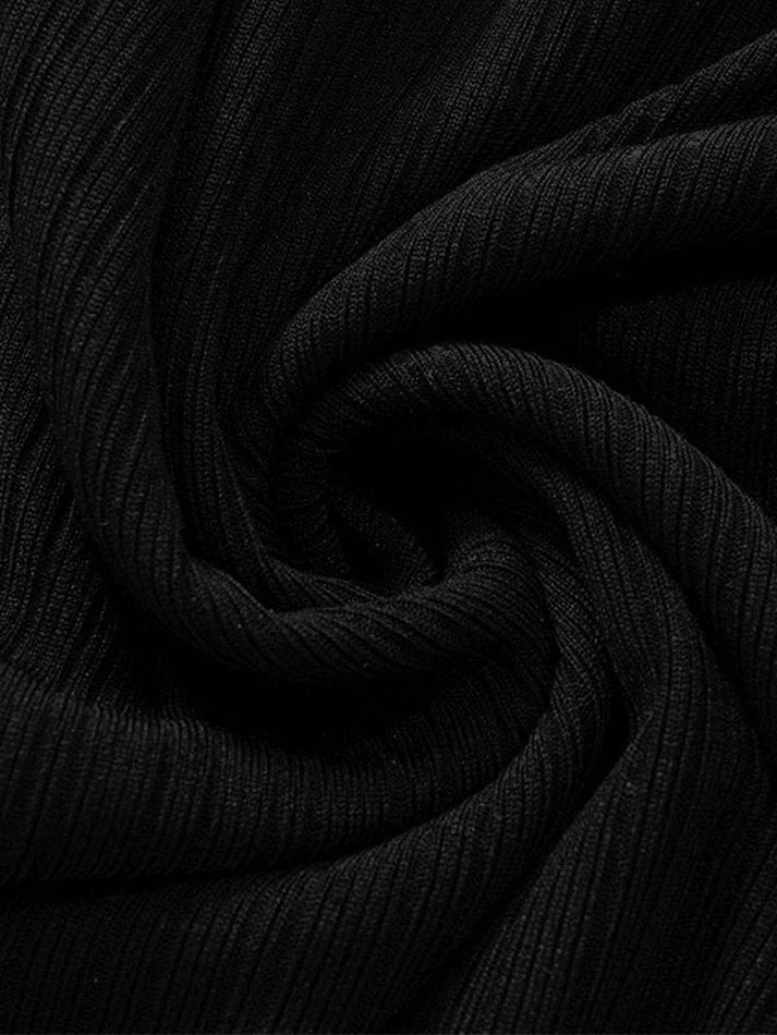 BLACK RIBBED HALTER DRESS WITH STRAPPY DETAILS