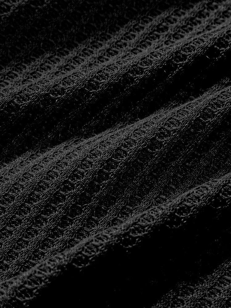 BLACK RIBBED HENLEY SHIRT - TIMELESS ELEGANCE JACQUARD SHIRT