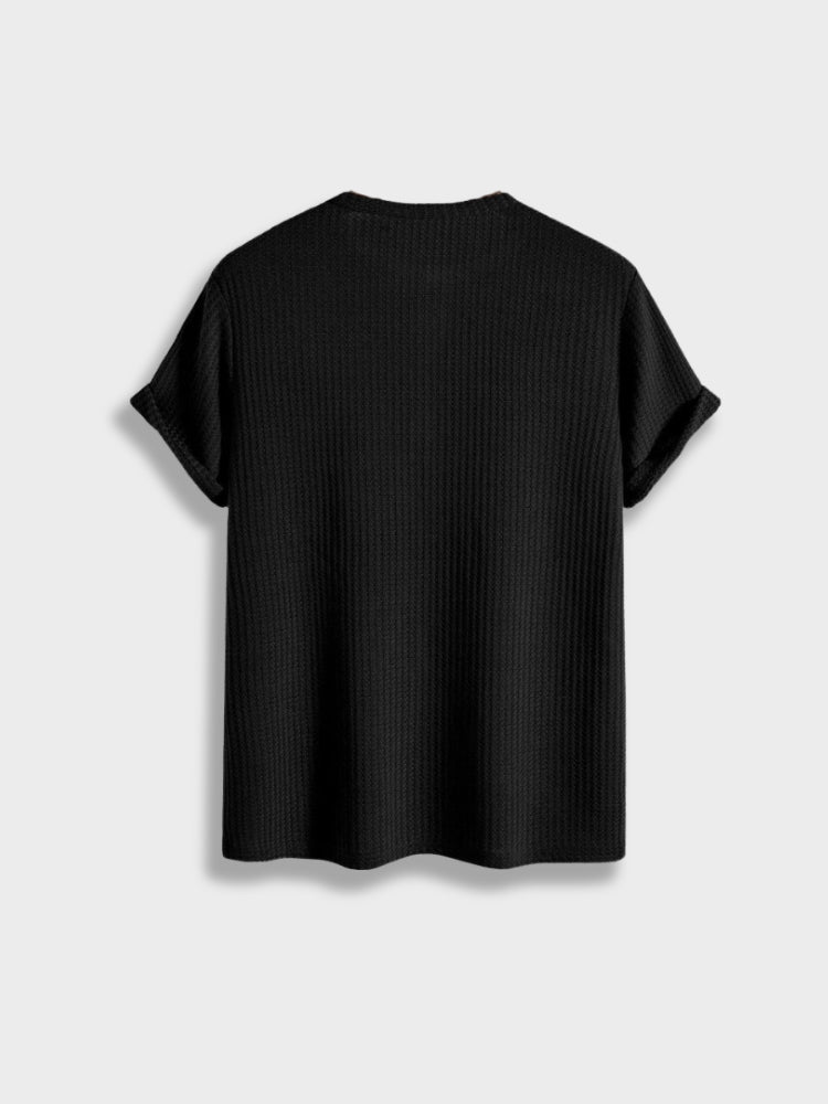 BLACK RIBBED HENLEY SHIRT - TIMELESS ELEGANCE JACQUARD SHIRT
